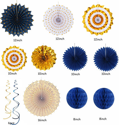 Navy-Blue White Silver Tissue Pom-Poms - 15pcs 5 Size Party Decorations Paper Flowers,Graduation Wedding Baby Bridal Shower Room Hanging Decorations Boy Birthday Party Backdrop Decor Panduola