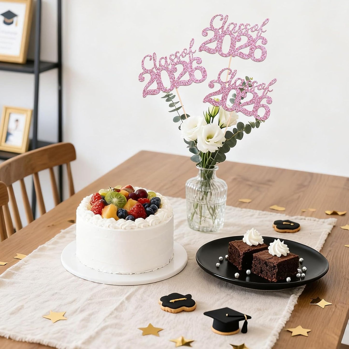 Gold Class of 2026 Double-sided Graduation Table Centerpieces, 12 Pcs Grad Party Decorations with Sticks, Graduation 2026 Party Supplies for Table Decor