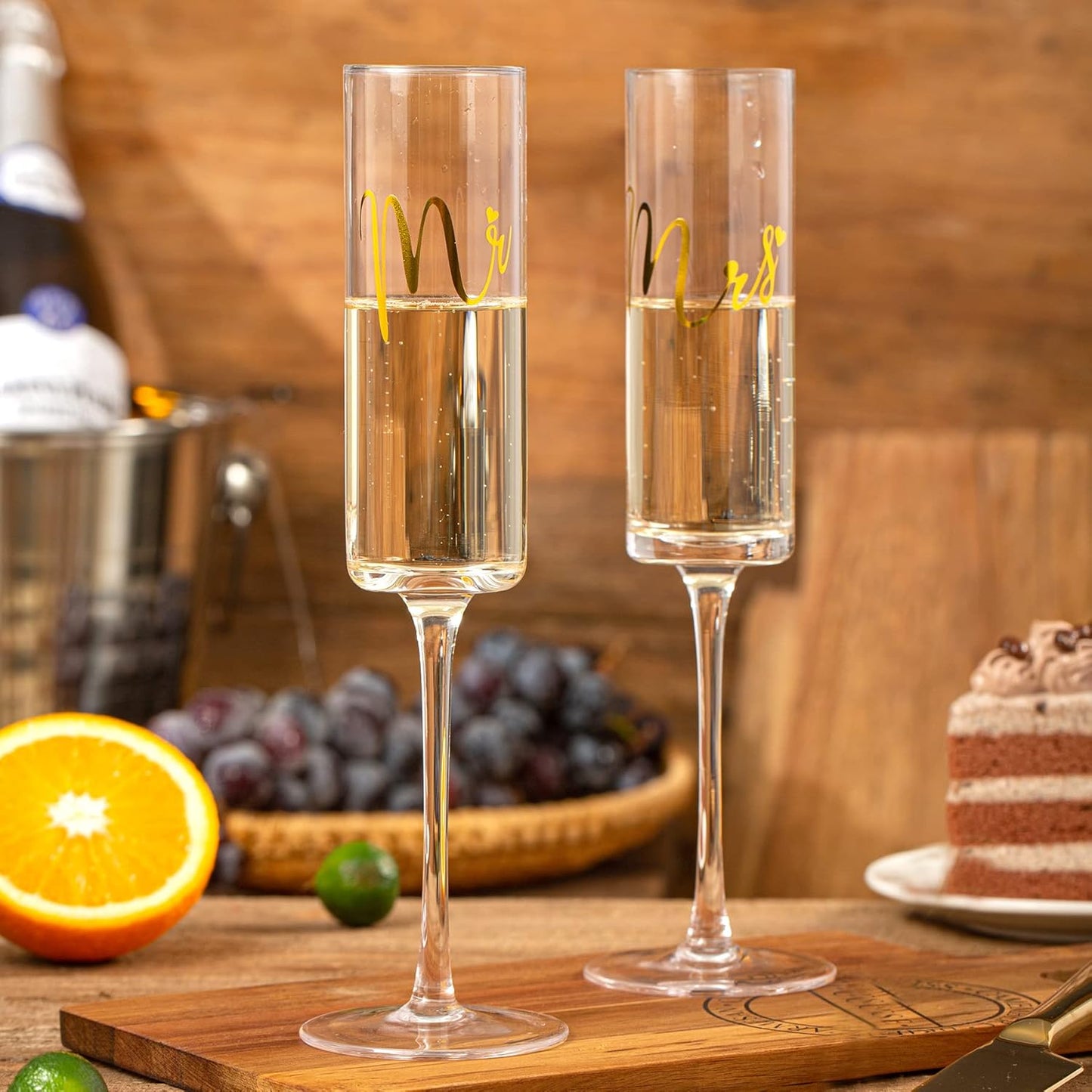 Wedding Cake Knife and Server Set, Mr and Mrs Champagne Flutes With Sliver Cake Cutting Set For Wedding Bridal Shower Gifts