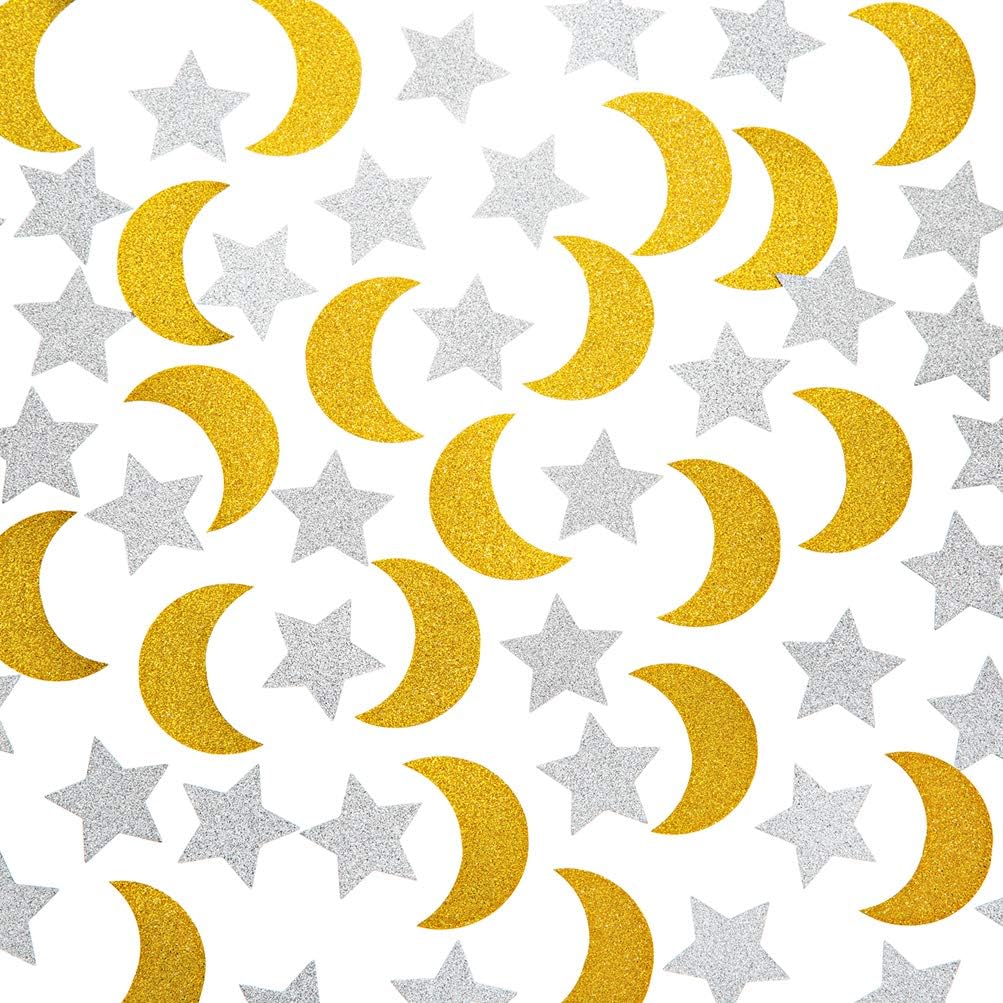 MOWO Glitter Five Stars Confetti Wedding Party Decor and Table Decor, 1.2’’ in Diameter (Glitter Gold,200pc)