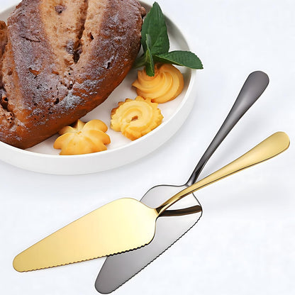 Stainless Steel Cake Server Pack of 10 Pie Holder Transfer Triangular Spade Spatula Serrated Edge for Pizza Cake Baking Safe in Dishwasher (Gold)