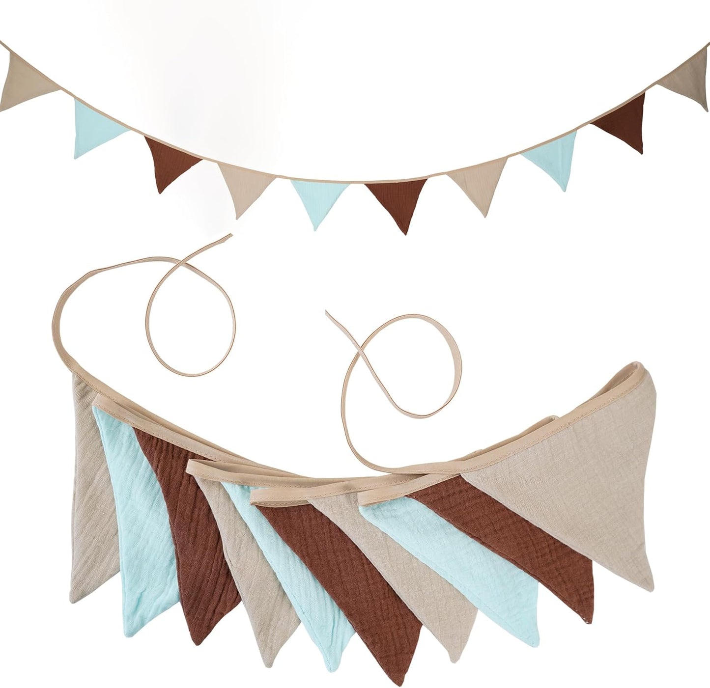 Fabric Bunting Banner, 2 Pack Handmade Neutral String Banner Each 8.5 ft 10 Flags Nursery Wall Hanging Wedding Birthday Home Baby Shower Party Decoration Bunting (Pink Candy)