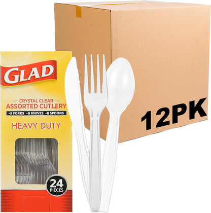 Glad Clear Disposable Cutlery Set with Heavy Duty Plastic Forks, Knives, and Spoons, Reusable Dishwasher Safe Plastic Utensils for Parties and Everyday Use, 240 Count