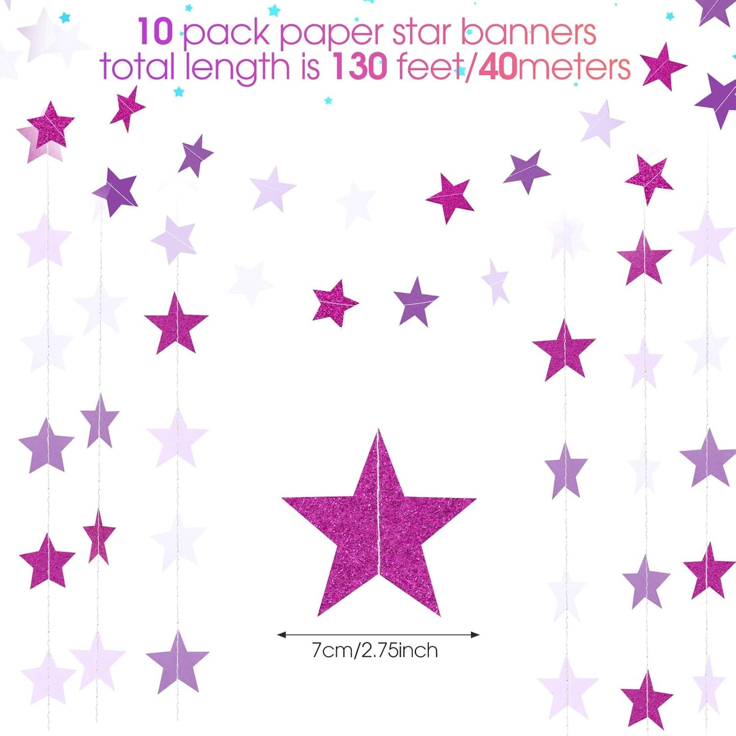 Patelai Glitter Star Garland Banner 2026 Graduation Decor 130 Feet Star Hanging Banner Twinkle Backdrop for Party Birthday Classroom Wedding Supplies(Gold)