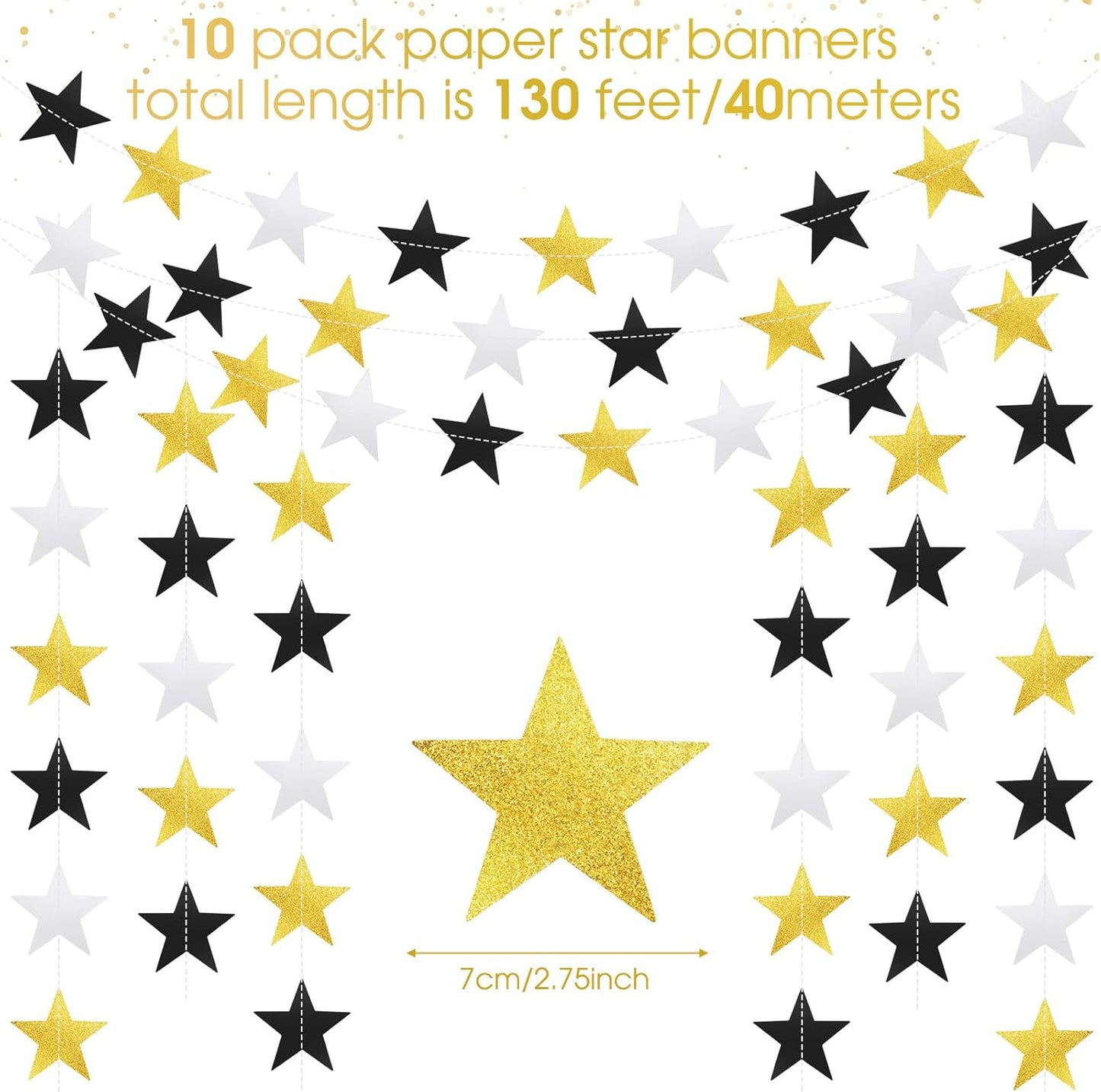 Patelai Glitter Star Garland Banner 2026 Graduation Decor 130 Feet Star Hanging Banner Twinkle Backdrop for Party Birthday Classroom Wedding Supplies(Gold)