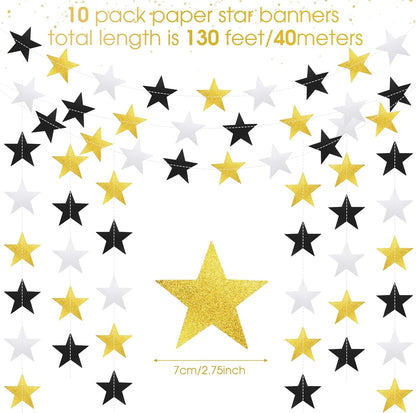 Patelai Glitter Star Garland Banner 2026 Graduation Decor 130 Feet Star Hanging Banner Twinkle Backdrop for Party Birthday Classroom Wedding Supplies(Gold)