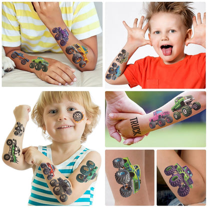 10 Sheets Monster truck Temporary Tattoos Birthday Themed Party Supplies Decoration Favors Cartoon Cute Sticker for Kids Boys Home Activity Class Prizes Carnival Christmas Rewards