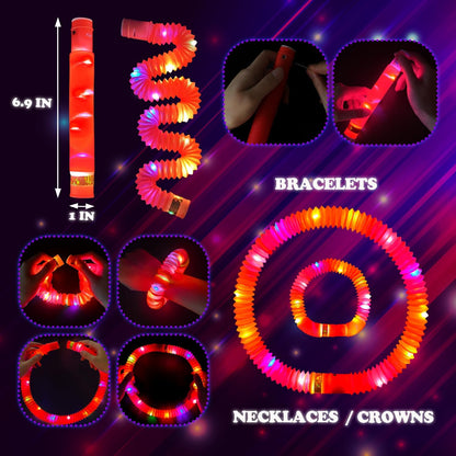 Orange Glow Sticks Party Favors Supplies for Kids 24 PCS,4th of July LED Light up Pop Tubes for Toddlers,Neon Necklaces Bracelets Accessories,Birthday Dance Party 250th Anniversary Camping Toys Gifts