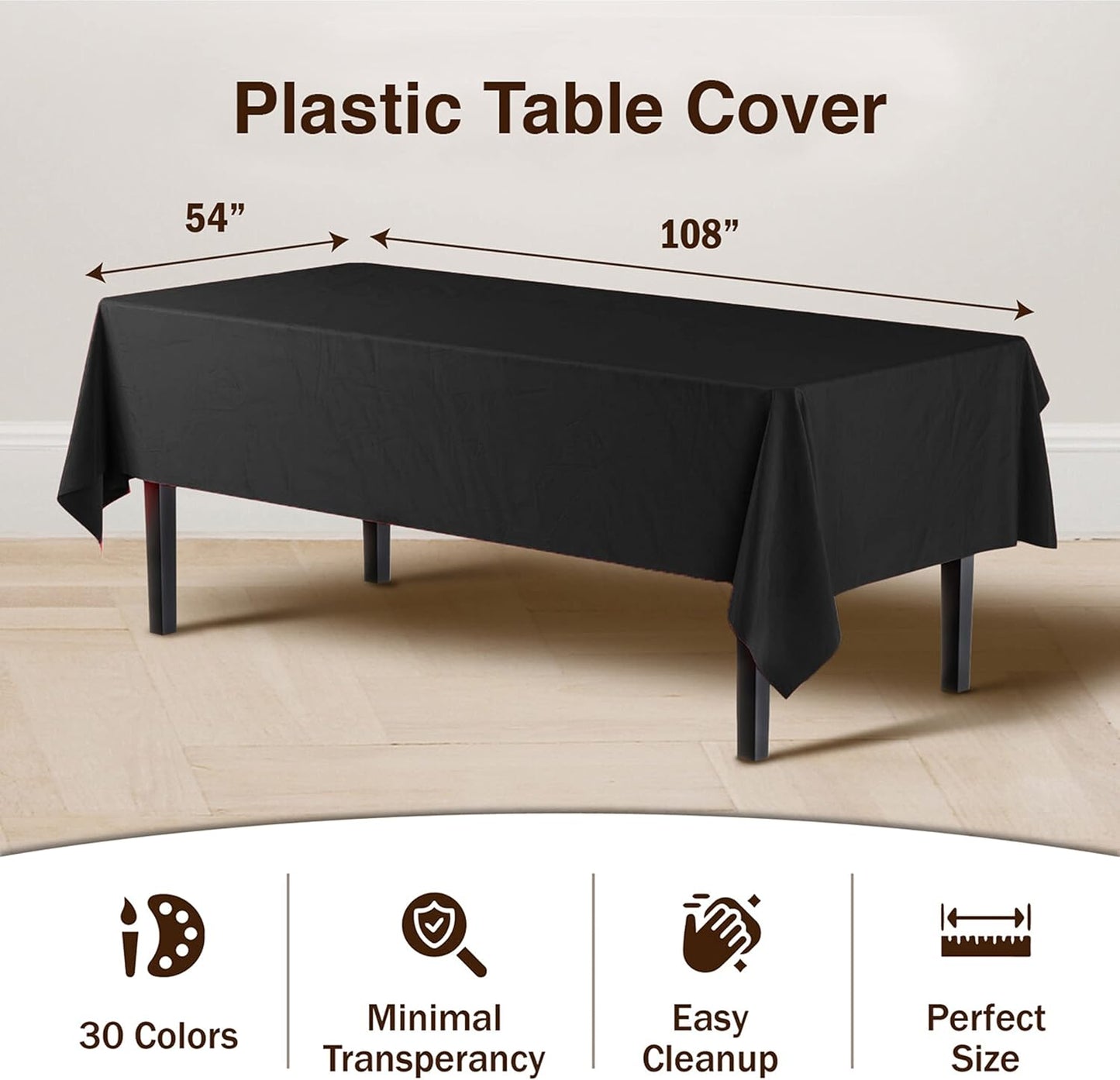 12-Pack Premium Plastic Tablecloth 54in. x 108in. Rectangle Table Cover - Dark Blue - Colors B