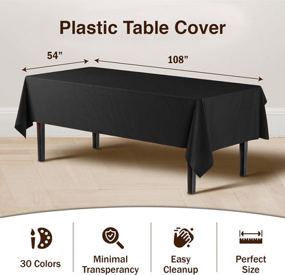 12-Pack Premium Plastic Tablecloth 54in. x 108in. Rectangle Table Cover - Dark Blue - Colors B