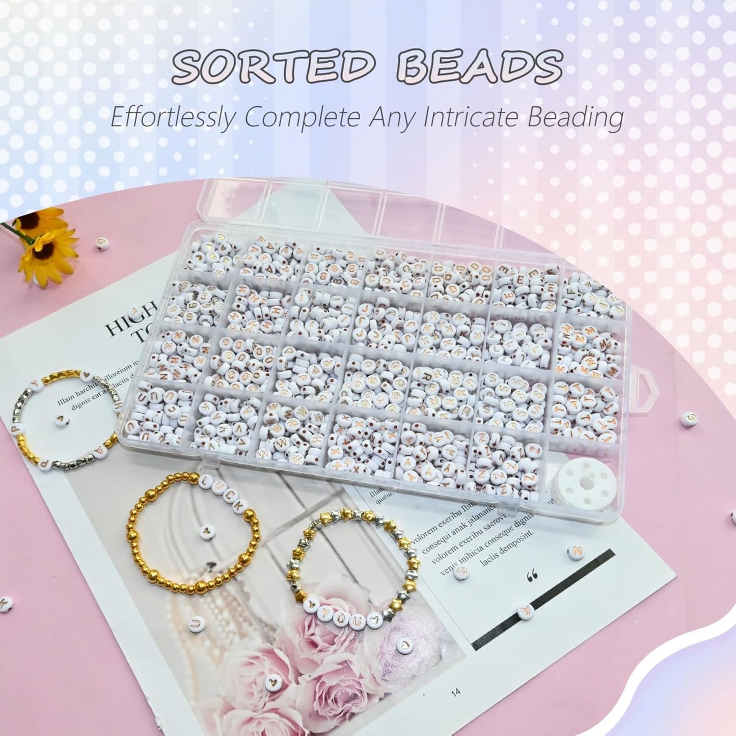 Amaney 1400pcs Glow Letter Beads, Heart Beads Whit Elastic Beading Cord,4x7mm Round Acrylic Alphabet Beads for Friend Bracelet Jewelry Making