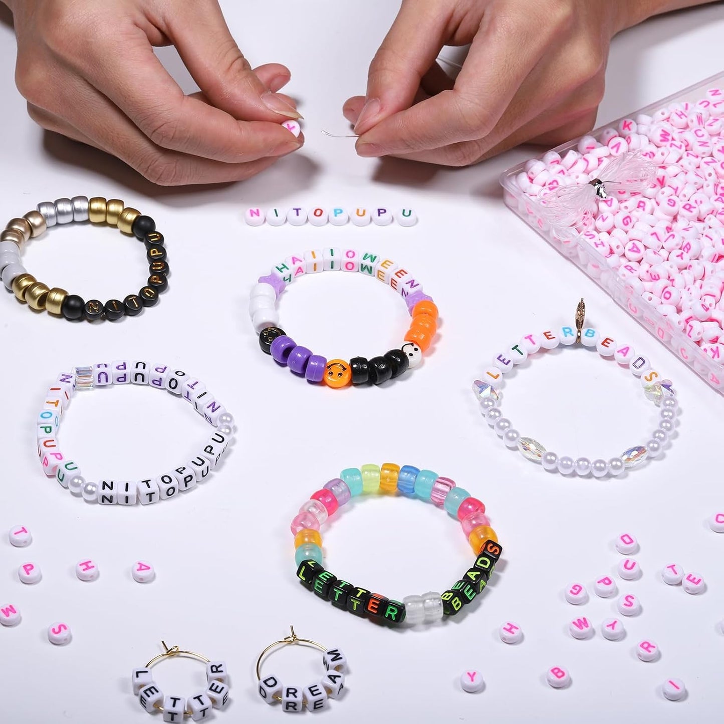 1000Pcs Glow Letter Beads Acrylic Alphabet Bead Glow in The Dark, 4x7 mm Round Beads for Friendship Bracelets and DIY Crafts