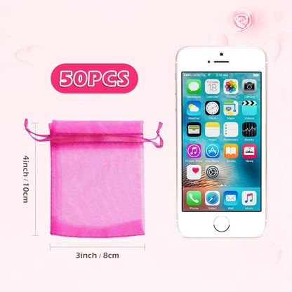 ANZNKU 50PCS White Organza Bags 3x4, Small Gift Bags Bulk for Sachet Jewelry Candy Treat, Mini Mesh Bag Drawstring for Wedding Bridal & Baby Shower, Party Favor Bag for Easter Mothers Day Birthday