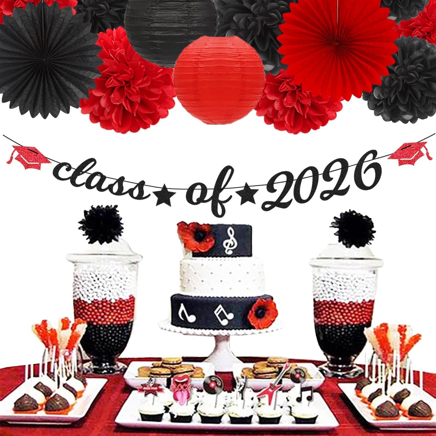 2026 Blue Class-Congratulations Prom Graduation Party-Decorations - 22pcs High School College Grad Supplies Decor,Royal Navy White Silver Tissue Pom Poms Streamers, Paper Flowers Lanterns Hugmoon