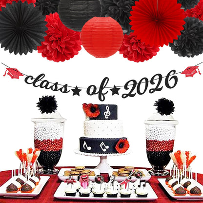 2026 Blue Class-Congratulations Prom Graduation Party-Decorations - 22pcs High School College Grad Supplies Decor,Royal Navy White Silver Tissue Pom Poms Streamers, Paper Flowers Lanterns Hugmoon