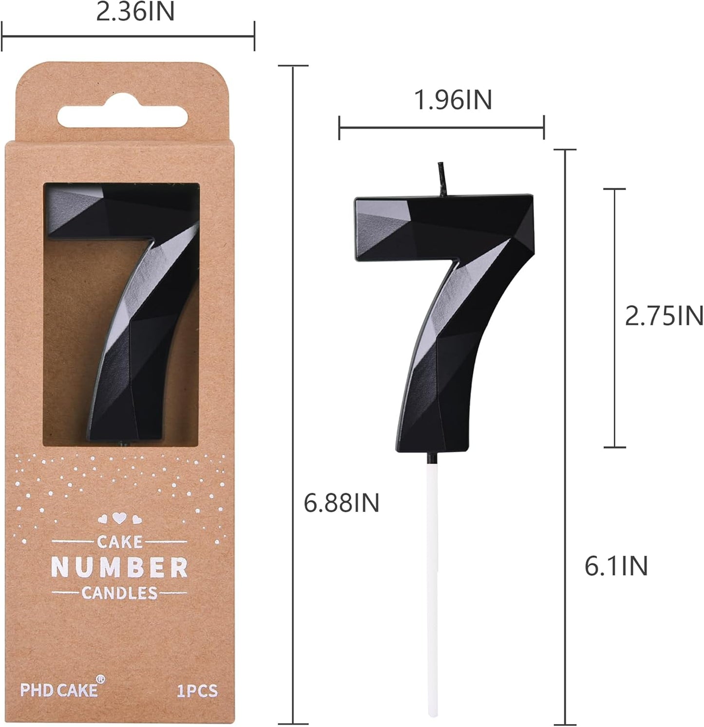 PHD CAKE 2.76 Inch Crystal Black 9 Number Birthday Candles, Black Number Candles, Cake Number Candles, Party Celebration