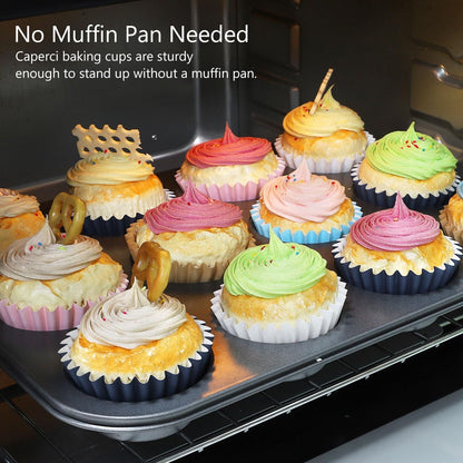 Caperci Heavy Duty Standard White Cupcake Liners 150 Counts - Grease-Resistant Paper Muffin Baking Cups, Odorless, No Muffin Pan Needed, Easily Peels (White)