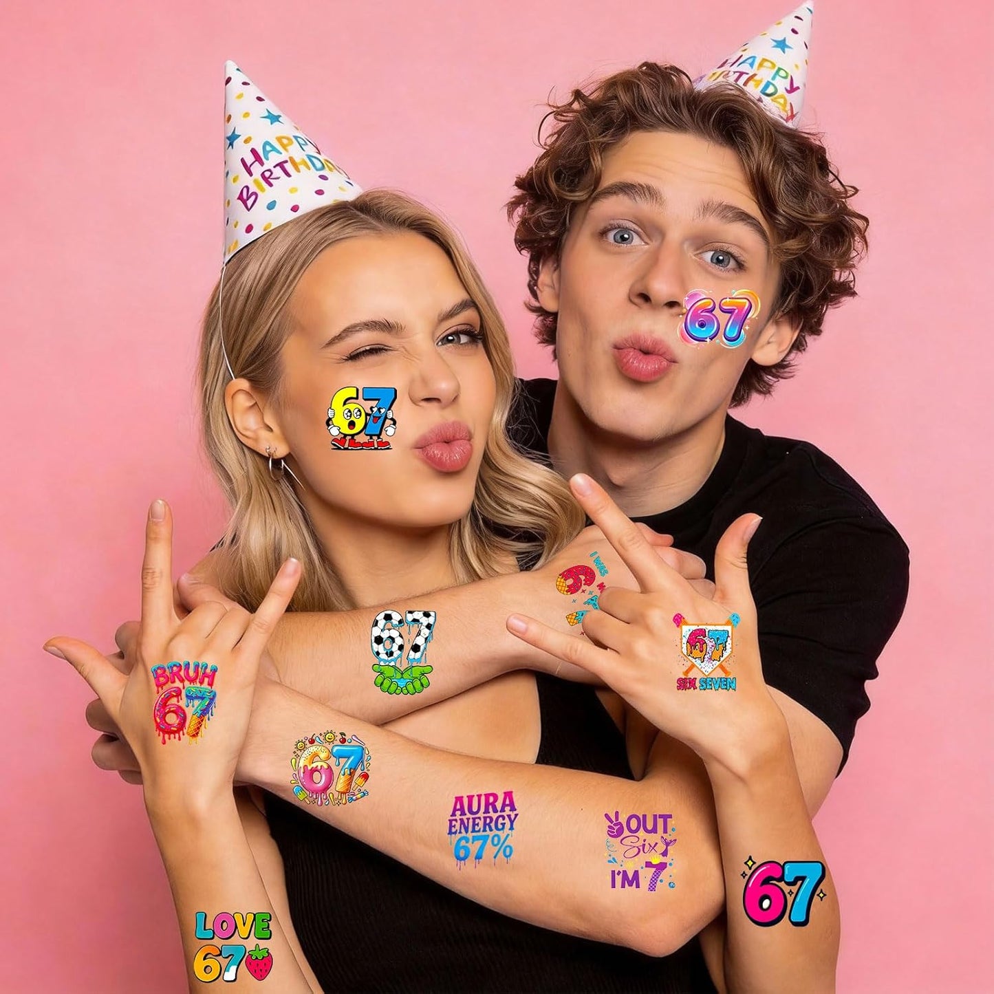 Konsait 40 Pcs Single Sheet Six Seven 67 Temporary Tattoos 67 Decorations Tattoos Stickers Party Supplies for 6 7 Party Favors and 6 7 Birthday Decorations