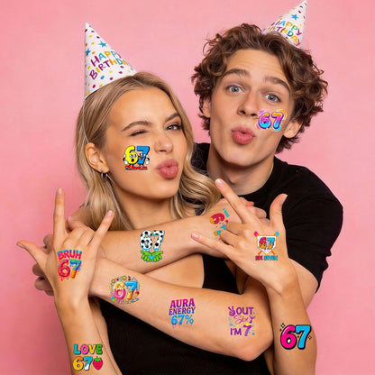 Konsait 40 Pcs Single Sheet Six Seven 67 Temporary Tattoos 67 Decorations Tattoos Stickers Party Supplies for 6 7 Party Favors and 6 7 Birthday Decorations