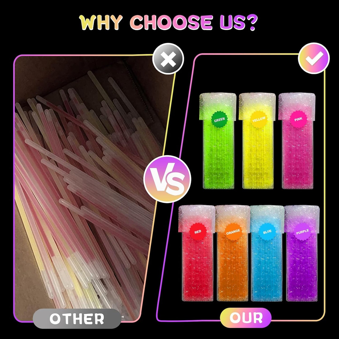 JICUICUI Glow Sticks Bulk Party Pack- Ultra Bright 50pk Glow in the Dark Party Supplies, Neon Party Favors, Glow Sticks Party Supplies Glow Necklaces and Glow Bracelets with Connectors
