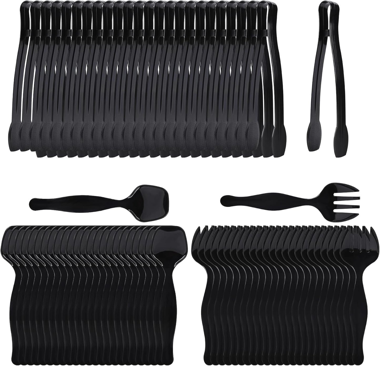 75 Pcs Plastic Serving Utensils, Disposable Black Heavy Duty Serving Spoons, Forks, and Tongs for Parties, Buffets, Banquets, Weddings, Birthdays, and Daily Use