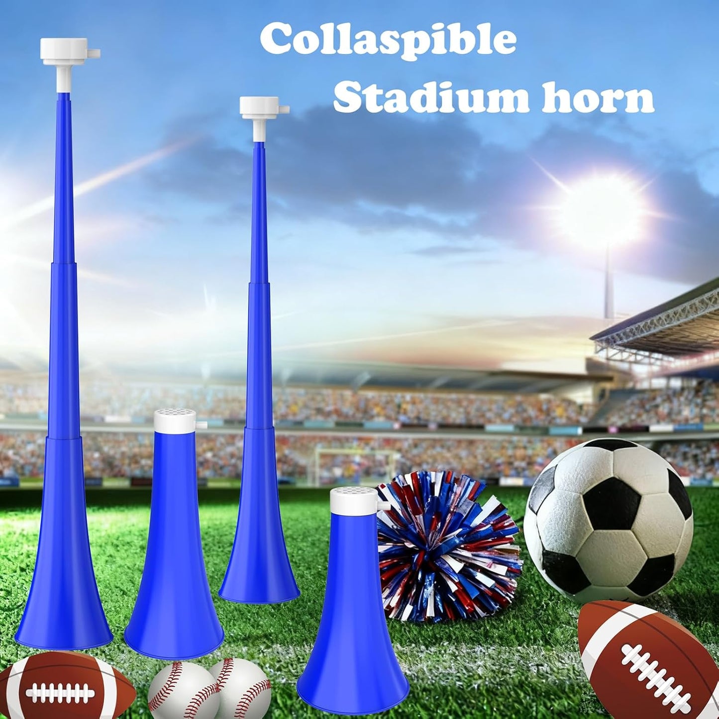 Collapsible Stadium Horn 24 Inch Vuvuzela Noise Makers Plastic Cheering Trumpet Blow Horns Noisemakers for Sporting Events Football Games School Sports Party Supplies Favors Accessories