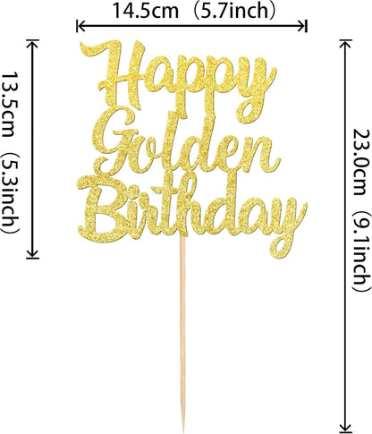 ZHUOWEISM 1 PCS Gold Happy Birthday & Anniversary Cake Topper