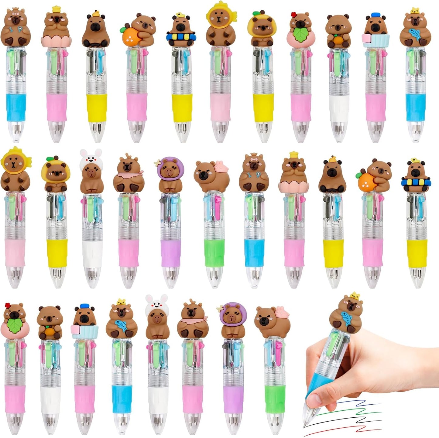 CZWZ 20Pcs Mini Multicolor Pens in One 4-in-1 Cute Pens Bulk for Kids, Fun Kawaii Ballpoint Pens for Birthdays and Children's Party Favors Gifts Teacher School Supplies