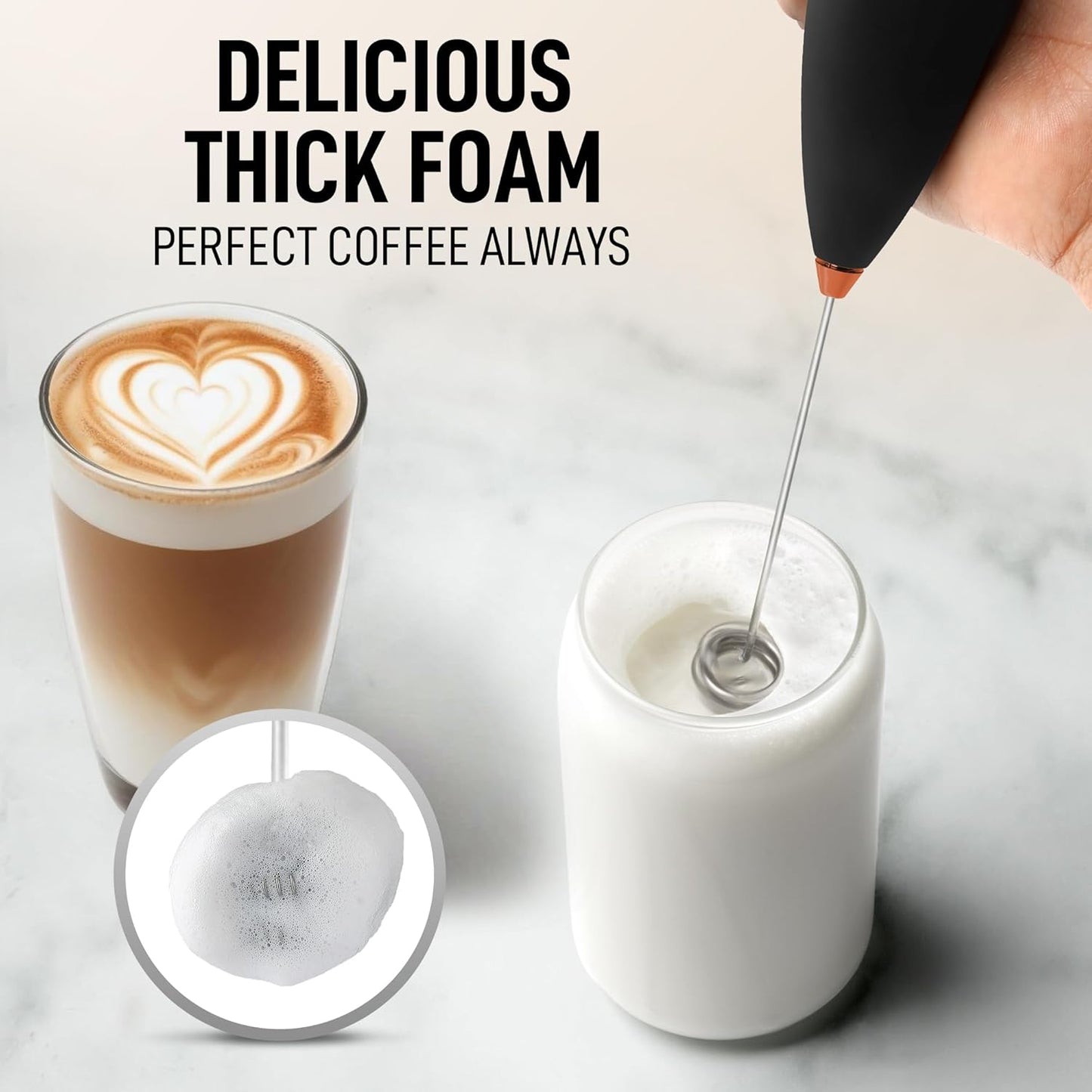 Zulay Kitchen Powerful Milk Frother Wand With Duracell Batteries - Ultra Fast Handheld Drink Mixer - Electric Whisk Foam Maker for Coffee, Lattes, Cappuccino & Matcha - Z1 Motor - Black - Colors D