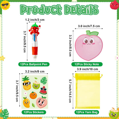 CY2SIDE Dinosaur Stationery Party Gift - 24 Pack Back to School Gifts Set Include 4-in-1 Ballpoint Pens Sticky Notes Stickers & Organza Dino Animal Party Favors Goodie Bag Fillers for Classroom Prizes