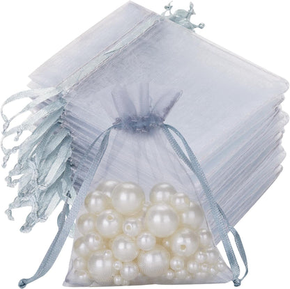 joycraft 50Pcs Organza Bags, 2x3 inch Gift Favor Bags, White Wedding Favor Bags, Jewelry Pouches with Drawstring, Mesh Bags Drawstring for Jewelry, Festival, Makeup, Candy, Desserts