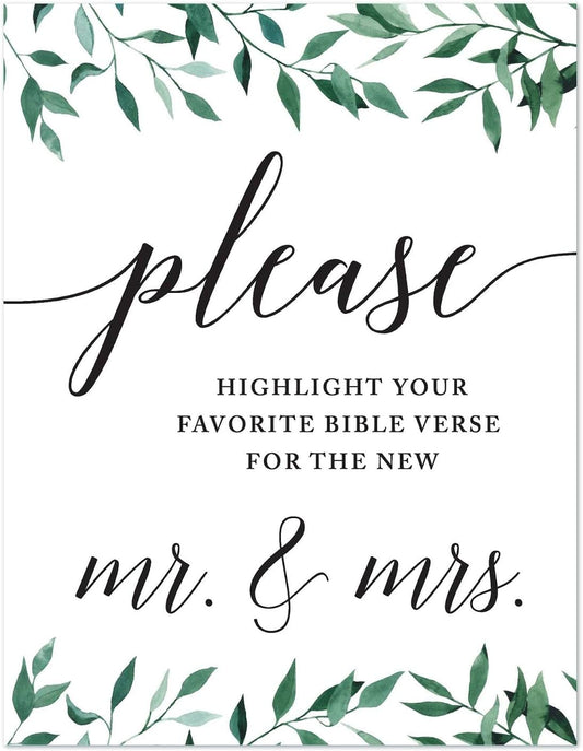 Andaz Press Wedding Party Signs, Natural Greenery Green Leaves, 8.5x11-inch, Bridal Shower Scavenger Hunt, 1-Pack - Colors A