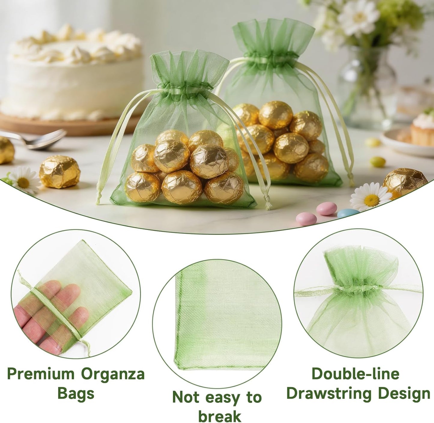 joycraft 50Pcs Organza Bags, 2x3 inch Gift Favor Bags, White Wedding Favor Bags, Jewelry Pouches with Drawstring, Mesh Bags Drawstring for Jewelry, Festival, Makeup, Candy, Desserts