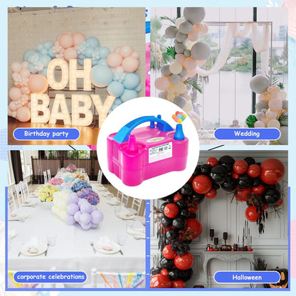Balloon Pump Electric, 600W Professional Balloon Inflator with 8 Balloon Arch Kits, 2 Modes & Dual Nozzle, Portable Air Pump Ballon Blower Machine for Party Decoration (Rose)