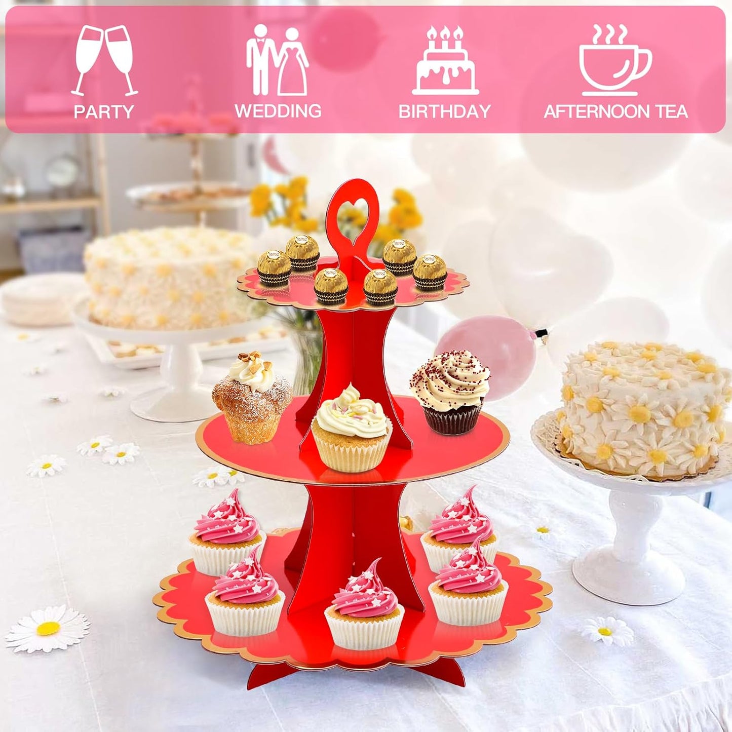 Soleebee 3-Tier Cupcake Stand, Cardboard Cupcake Tower, Cup Cake Stand Tower for Birthday Wedding Party Decoration, Cupcake Tier Stand Desserts Display 1 Set (Purple Gold)