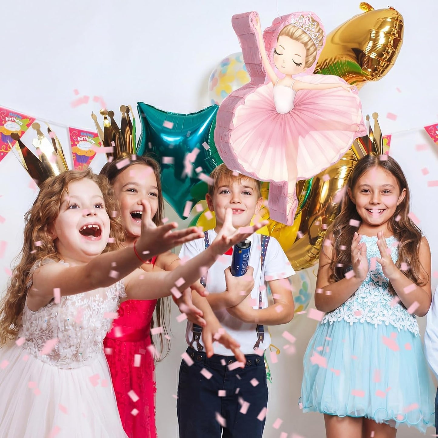 Threan Princess Piñata Fairy Party Decorations Pink Ballet Piñata Ballerina, Birthday Game Set Party Supplies for Girl Princess Theme Baby Shower Butterfly Birthday Supplies Decoration(Fairy)