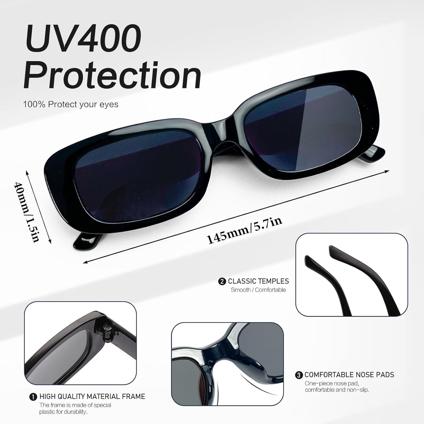 SUNOVELTIES 10 Pack Rectangle Sunglasses for Women Retro Narrow Square Glasses 90s Aesthetic Vintage Eyewear Uniex Adult