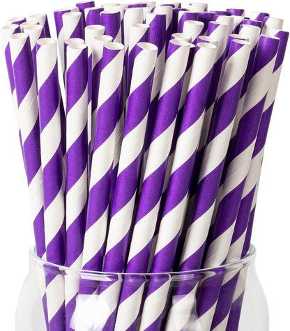 PakTalk 100 Pack Red Straws, Disposable Red and White Biodegradable Paper Striped Straws for Cocktail, Milkshake, Coffee, Lemonade (0.24" x 7.75")
