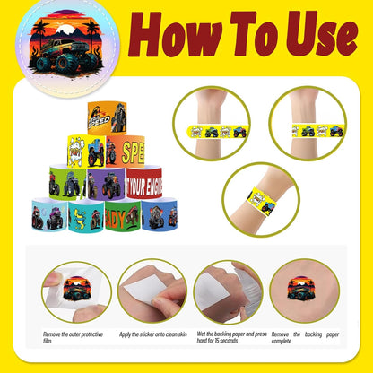 84PCS Engeering Vehicle Party Favors Set – 24pcs Slap Bracelets & 60pcs Temporary Tattoos with Construction Vehicle Designs, Engeering Theme Party Supplies for, Truck Decorations