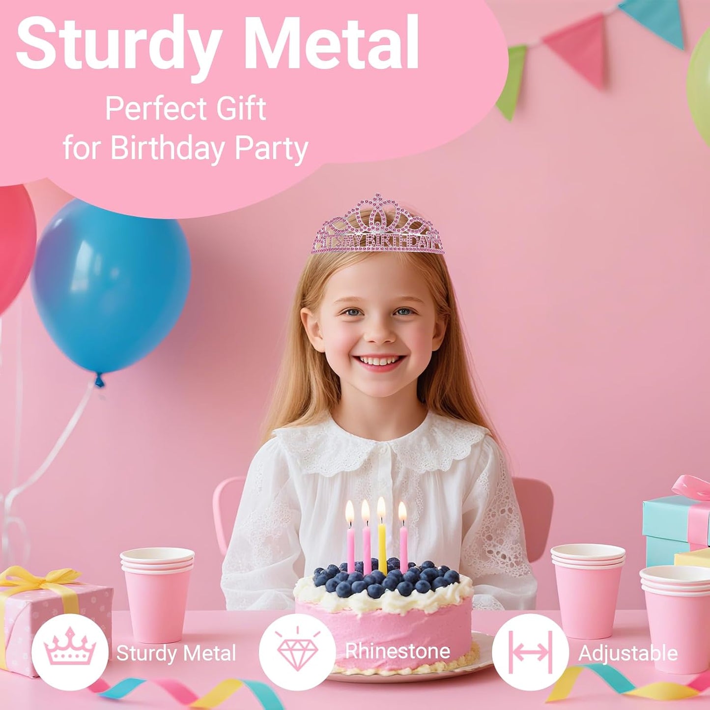 Birthday Tiara and Crown with Sash, Birthday Tiara for Women Party Silver