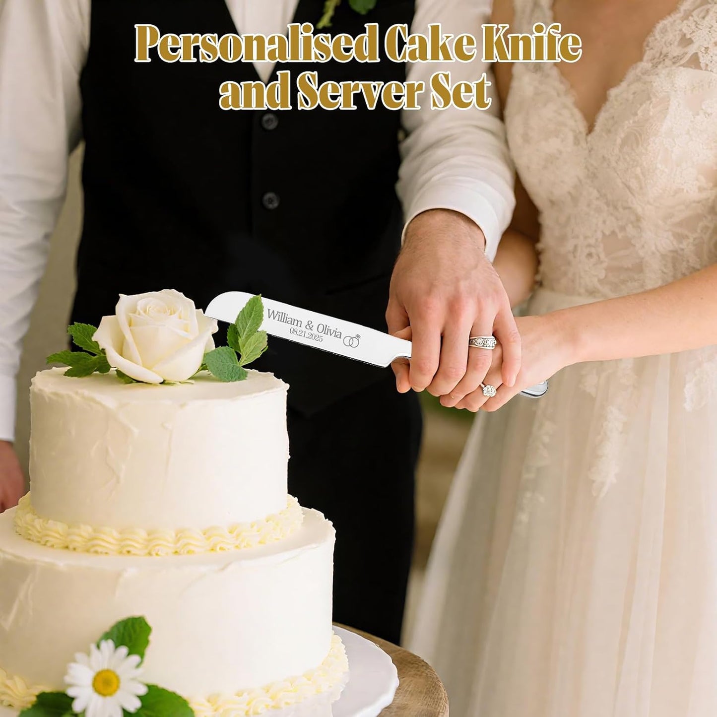 Personalized 4 Piece Cake Cutting Set for Wedding - Custom Cake Knife and Server Set with Forks, Cake Cutter Set Ideal for Wedding Anniversary Bridal Gifts (Silver)
