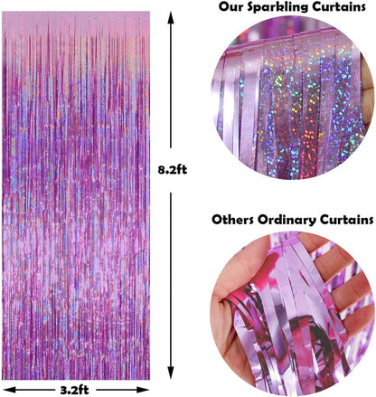Happy Mothers Day Decorations Melsan 3 Pack 3.2 x 8.2 ft Pinkish Purple Tinsel Fringe Curtain Backdrop, Sparkling Metallic Party Decorations for Girls Birthday, Bachelorette, Wedding, Photo Booth