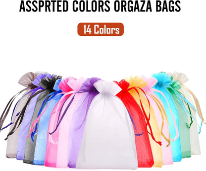 100PCS White Organza Bags, 4x6 Inch Small Mesh Bags Drawstring, Jewelry Gift Bags for Easter, Party, Festival, Bathroom Soaps, Makeup