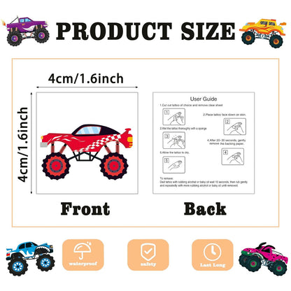 104 PCS Monster Truck Temporary Tattoos for Kids Party Supplies, Individually Wrapped Monster Truck Fake Tattoos Temp Tattoo Stickers for Boys Girls Birthday Party Favors Decorations Activities