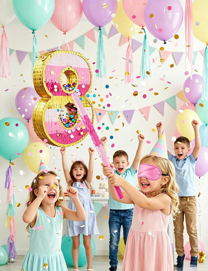 Number 5 Piñata with Stick, Blindfold & Confetti-Pink Piñata for Birthday Parties, Complete Party Game Set for Kids Girls-Gradient Pink Birthday Decor with Fillable Design(Small, 16.5 x 11.5 x 3 In)