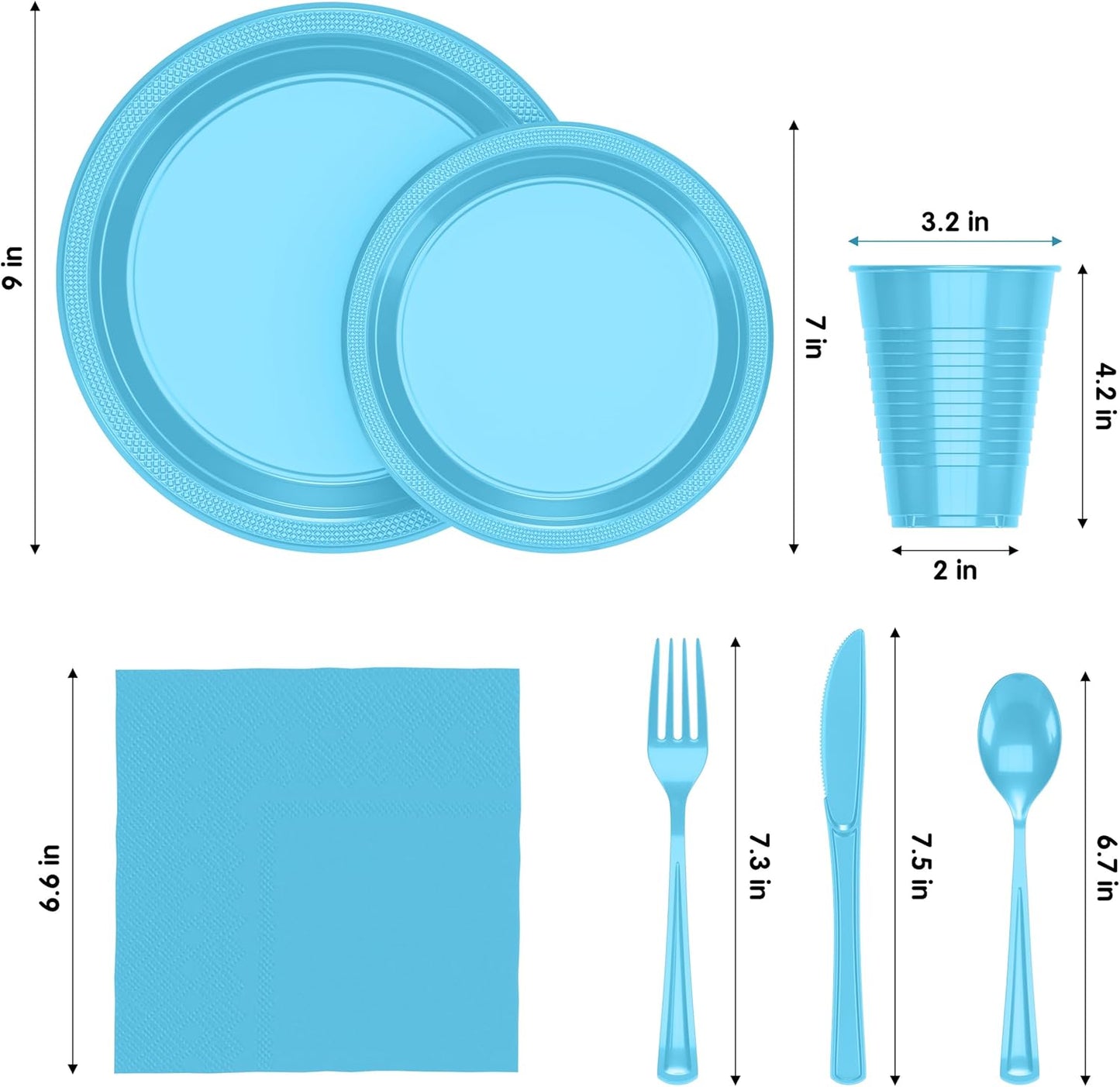350 Pcs Black Plastic Plates For Party, Black Disposable Plates Set, 50 Of Each 9" Dinner Plate Set, 7" Dessert Plate, Cups, Napkins & Cutlery Plastic Dinnerware Set Exquisite