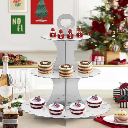 Soleebee 3-Tier Cupcake Stand, Cardboard Cupcake Tower, Dessert Cup Cake Stand Tower for Birthday Wedding Party Decoration, Cupcake Tier Stand 1 Set (Black)
