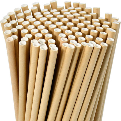Disposable Paper Straws Solid Green - 7.75'' x 0.24'', 100 Counts - for Drinking, Beverage, Juice, Soda, Bar Supplies