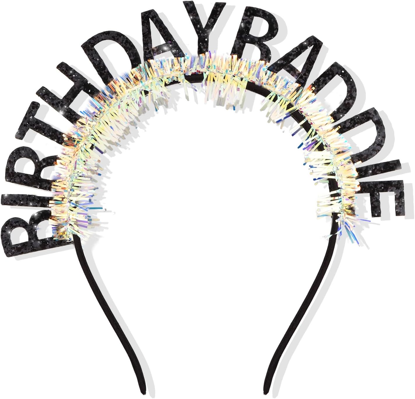 Birthday Baddie Glitter Headband and Sash Set, Black with Iridescent Tinsel, Birthday Party Accessories