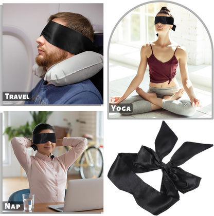 2Pcs Satin Eye Mask Sleep Mask, Adjustable Blindfold Soft Satin Eye Covers Gift for Travel, Nap, Meditation,157cm/62inch (Black+Pink)